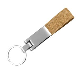 Metal Keychain with Cork Strap - Image 1