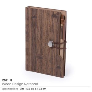 Wood Design Notebook with Sticky Note and Pen - Image 4