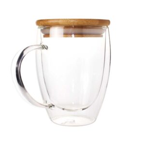 Double Wall Clear Glass Mug with Bamboo Lid - Image 1