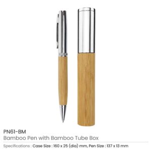 Metal and Bamboo Pens with Tube Box - Image 3