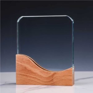 Square Crystal Awards with Wooden Base - Image 4