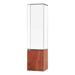 Cuboid Shaped Crystal Awards with Wooden Base - Image 1