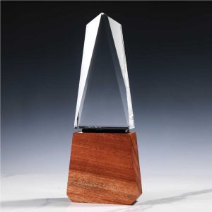 Tower Shaped Crystal Awards with Wooden Base - Image 4