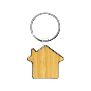 Bamboo & Metal Keychain House Shaped - Image 4