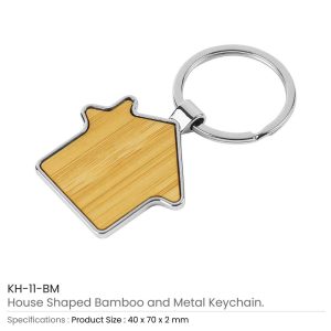 Bamboo & Metal Keychain House Shaped - Image 3