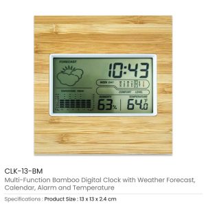 Multi-Function Bamboo Digital Clock with Weather Forecast, Calendar, Alarm, Temperature - Image 3