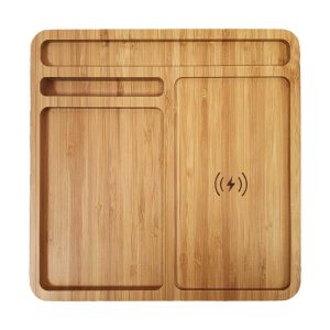 Bamboo 15W Wireless Desk Fast Charging Pad and Organizer - Image 1