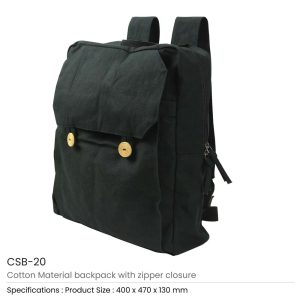 Black Cotton Backpack with Zipper Closure - Image 6