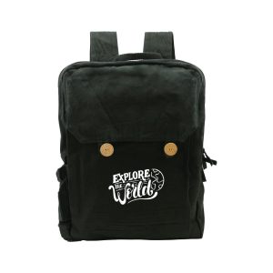 Black Cotton Backpack with Zipper Closure - Image 4