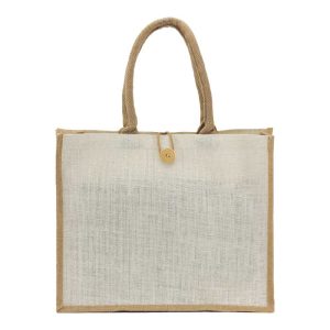 Jute Shopping Bags with Button - Image 1