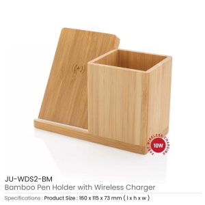 Bamboo Pen Holder with 10W Wireless Charger - Image 3