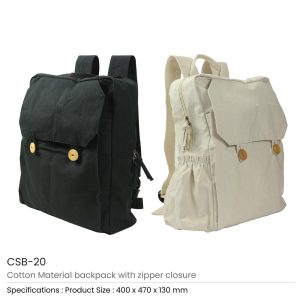 Black Cotton Backpack with Zipper Closure - Image 3