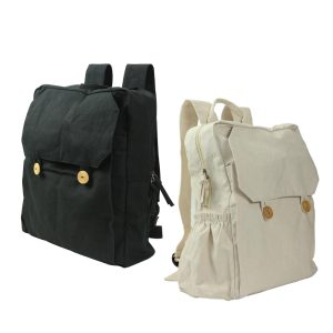 Black Cotton Backpack with Zipper Closure - Image 8