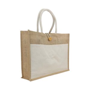 Jute Bags with Cotton Pocket and Handle - Image 1