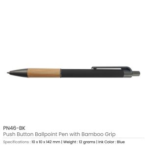 Push Button Ballpoint Pens with Bamboo Grip - Image 5