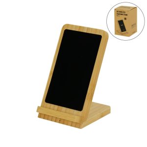 Bamboo Fast Wireless Charger Stand 15W with LED Logo - Image 1