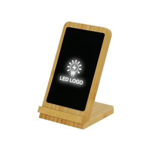 Bamboo Fast Wireless Charger Stand 15W with LED Logo - Image 2