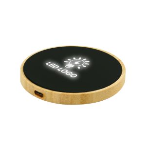 Bamboo Wireless Charger 15W Fast Charging & LED Logo - Image 2