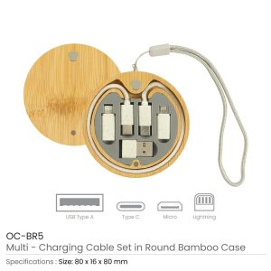 Multi-Charging Cable Set in Round Bamboo Case - Image 3