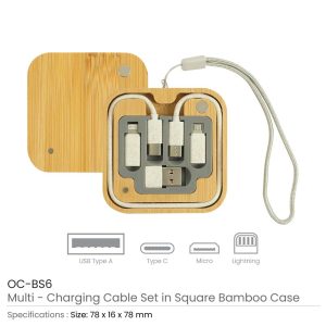 Multi-Charging Cable Set in Square Bamboo Case - Image 3