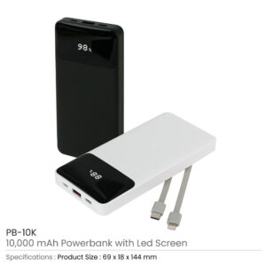 Powerbank with LED Screen 10,000 mAh and Built-in Cables - Image 3