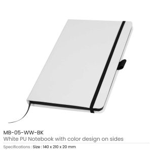 White PU Leather Cover A5 Notebooks Band Bookmark Loop - Image 8