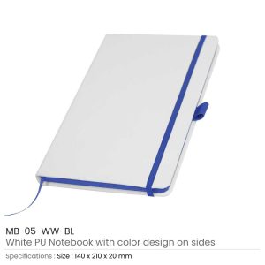 White PU Leather Cover A5 Notebooks Band Bookmark Loop - Image 7