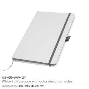 White PU Leather Cover A5 Notebooks Band Bookmark Loop - Image 6