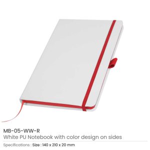 White PU Leather Cover A5 Notebooks Band Bookmark Loop - Image 5