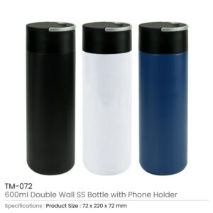 Double Wall SS Bottle, Twist-off Lid with Phone Holder 600 ml - Image 3