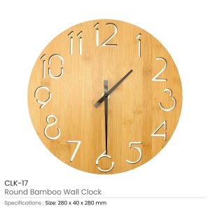 Round Bamboo Wall Clock, 28 cm Dia, Type Analog - Image 3