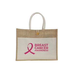 Jute Bags with Cotton Pockets & Breast Cancer Awareness Logo - Image 1