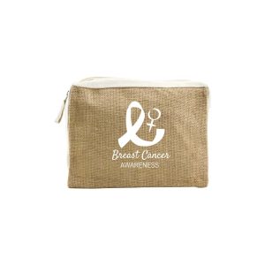 Jute & Cotton Zipper Pouch with Breast Cancer Awareness Logo - Image 1