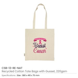 Recycled Cotton Bags with Breast Cancer Awareness Logo - Image 4