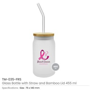 Glass Bottle with Straw and Breast Cancer Awareness Logo - Image 3