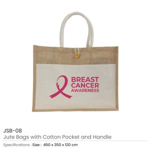 Jute Bags with Cotton Pockets & Breast Cancer Awareness Logo - Image 3