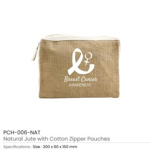 Jute & Cotton Zipper Pouch with Breast Cancer Awareness Logo - Image 3