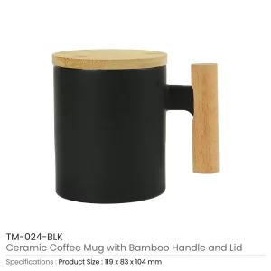 Ceramic Coffee Mugs with Bamboo Handle and Lid 380ml - Image 6