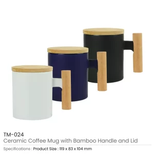 Ceramic Coffee Mugs with Bamboo Handle and Lid 380ml - Image 3