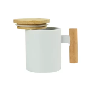 Ceramic Coffee Mugs with Bamboo Handle and Lid 380ml - Image 4