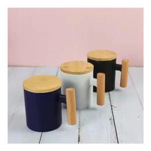 Ceramic Coffee Mugs with Bamboo Handle and Lid 380ml - Image 9