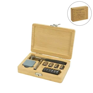 Tool Kit in Bamboo Box with Silver Lock - Image 1