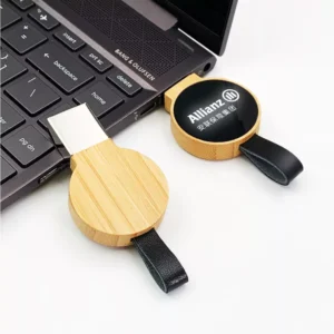 Bamboo Round LED Logo USB with Strap 64GB V. 3.0 - Image 6