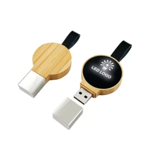 Bamboo Round LED Logo USB with Strap 64GB V. 3.0 - Image 2