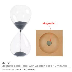 Magnetic Sand Timer with Wooden Base - 2 Minutes - Image 3