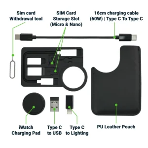 Charging Cable Kit (60W) with iWatch Charging Pad in PU Leather Pouch - Image 3