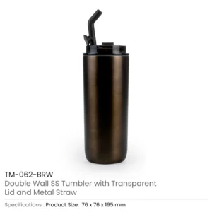 Double Wall SS Tumblers with Transparent Lid and Metal Straw - 500ml - Image 8