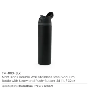 SS Bottles with Straw & Push Button Lid - Double-Wall Vacuum, 1Liter - Image 9
