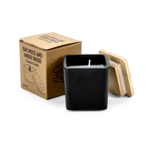Scented Candle in Square Glass Bottle with Bamboo Lid, Oakmoss & Amber Scent - Image 3