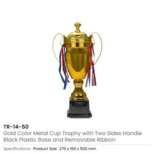 Metal Close Cup Trophies with Two-Sided Handle & Attached Ribbons - Image 9